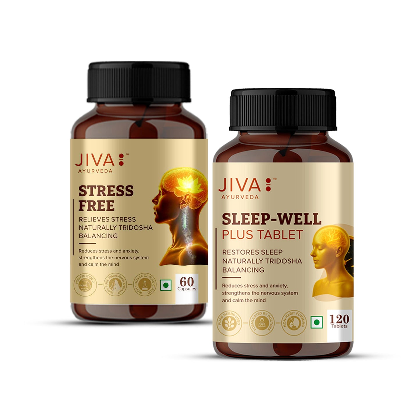 Jiva Ayurveda Sleep Well Plus & Stress-Free Tablet - 120 Tablets Each