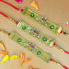 Dhiyona Set Of 3 Stones Studded And Beaded BRO Thread Rakhis With Roli And Chawal & Card