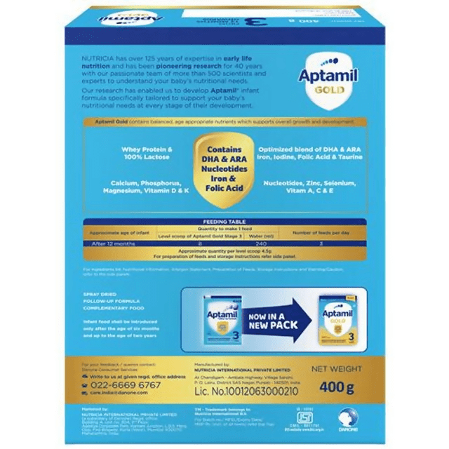 Aptamil Gold Follow-Up Formula Stage 3 Powder (From 12 Months Onwards) - Indyancart