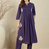 Dhiyona IE Women Ethnic Motifs Embroidered Pleated Thread Work Pure Cotton Kurta with Trousers
