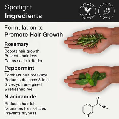 Soulflower rosemary water spray with mint for hair growth, frizz control, scalp health, and damage protection in a spray bottle