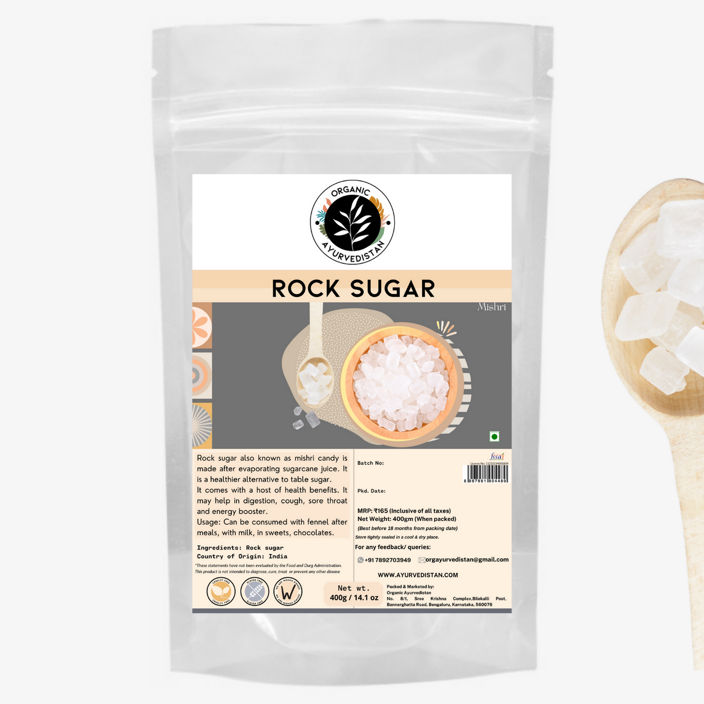 Organic Ayurvedistan Rock Sugar (Mishri) - Indyancart