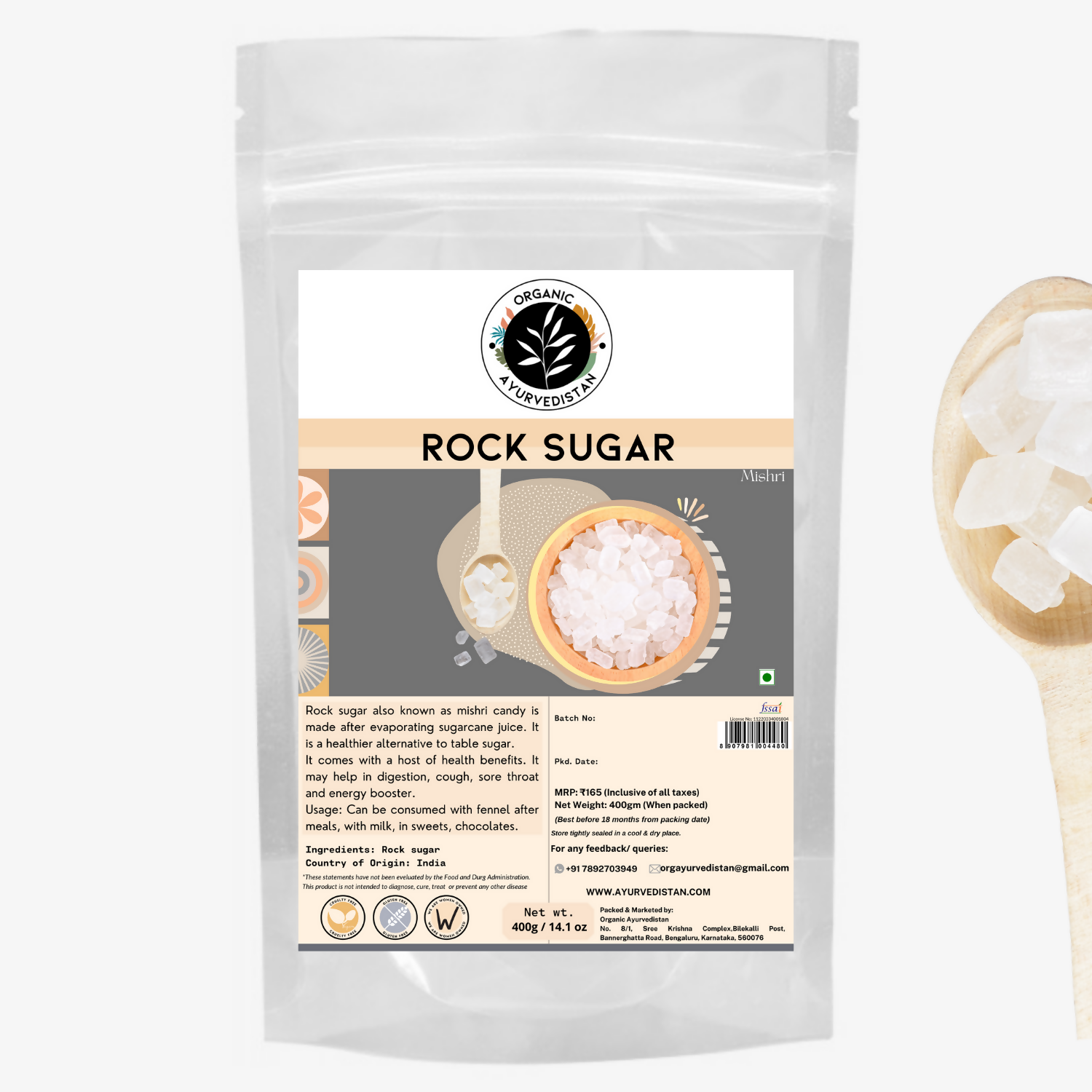 Organic Ayurvedistan Rock Sugar (Mishri) - Indyancart