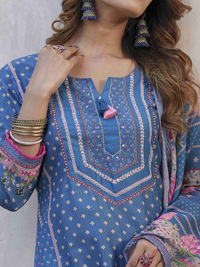 Indyancart SN Women's Floral Printed Straight Kurta With Palazzos & Dupatta