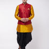 Men's Mustard Silk Blend Straight Jacket  Kurta and Dhoti Set