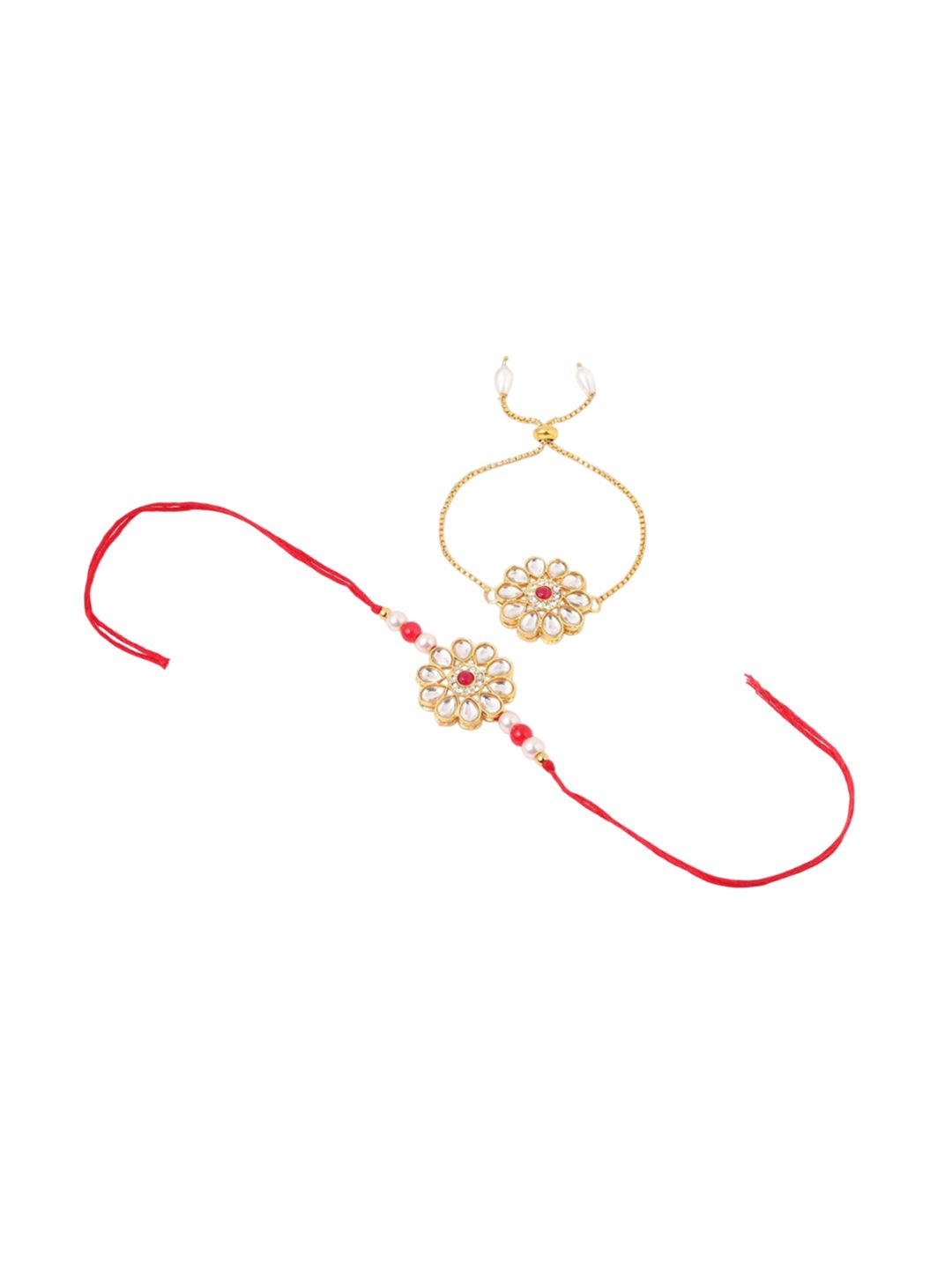 Anouk Kundan Studded And Beaded Bhaiya Bhabhi Rakhis With Roli Chawal