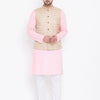 Men's Pink Cotton Blend Straight Jacket  Kurta and Pyjama Set