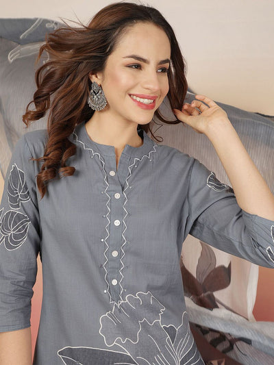 Indyancart SN Women's Floral Printed Cotton Kurta with Trousers & Dupatta
