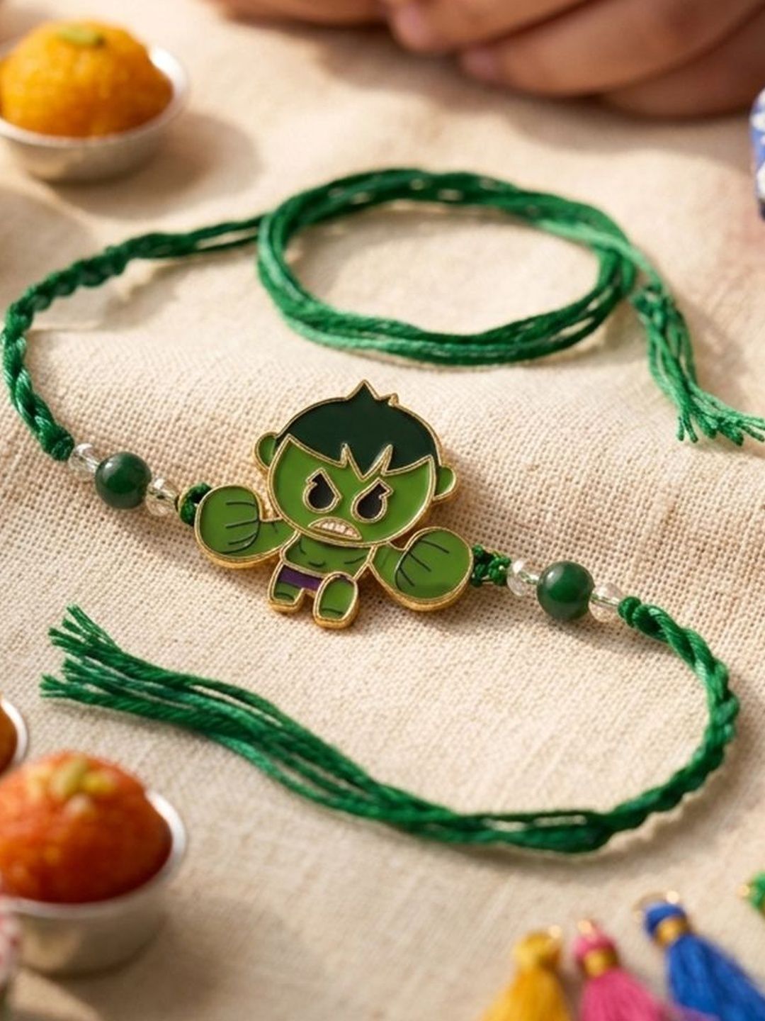 Anouk Kids Hulk Character Artificial Beads Thread Rakhi With Roli Chawal Chandan Mishri