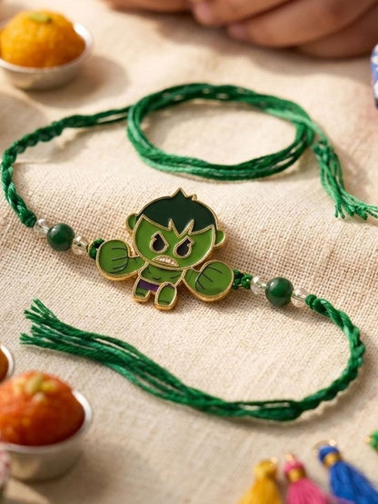 Anouk Kids Hulk Character Artificial Beads Thread Rakhi With Roli Chawal Chandan Mishri