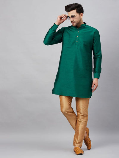 Men's Green Cotton Blend Pathani Kurta Pyjama Set