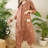Dhiyona IE Floral Embroidered V-Neck Three-Quarter Sleeves Tunic And Trousers