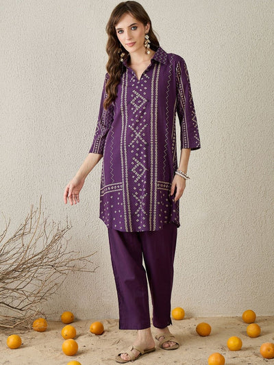 Indyancart IE Women Bandhani Printed Regular Pure Cotton Kurti With Trousers