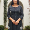 Dhiyona IE Women Ethnic Motifs Embroidered Cotton A-Line Kurta with Trousers