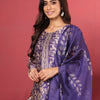 Dhiyona VA Women'sPurple Floral Printed Beads and Stones Chanderi Silk Kurta with Trousers & Dupatta