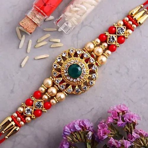 American Diamond Motif Rakhi and Cadbury Silk Chocolates