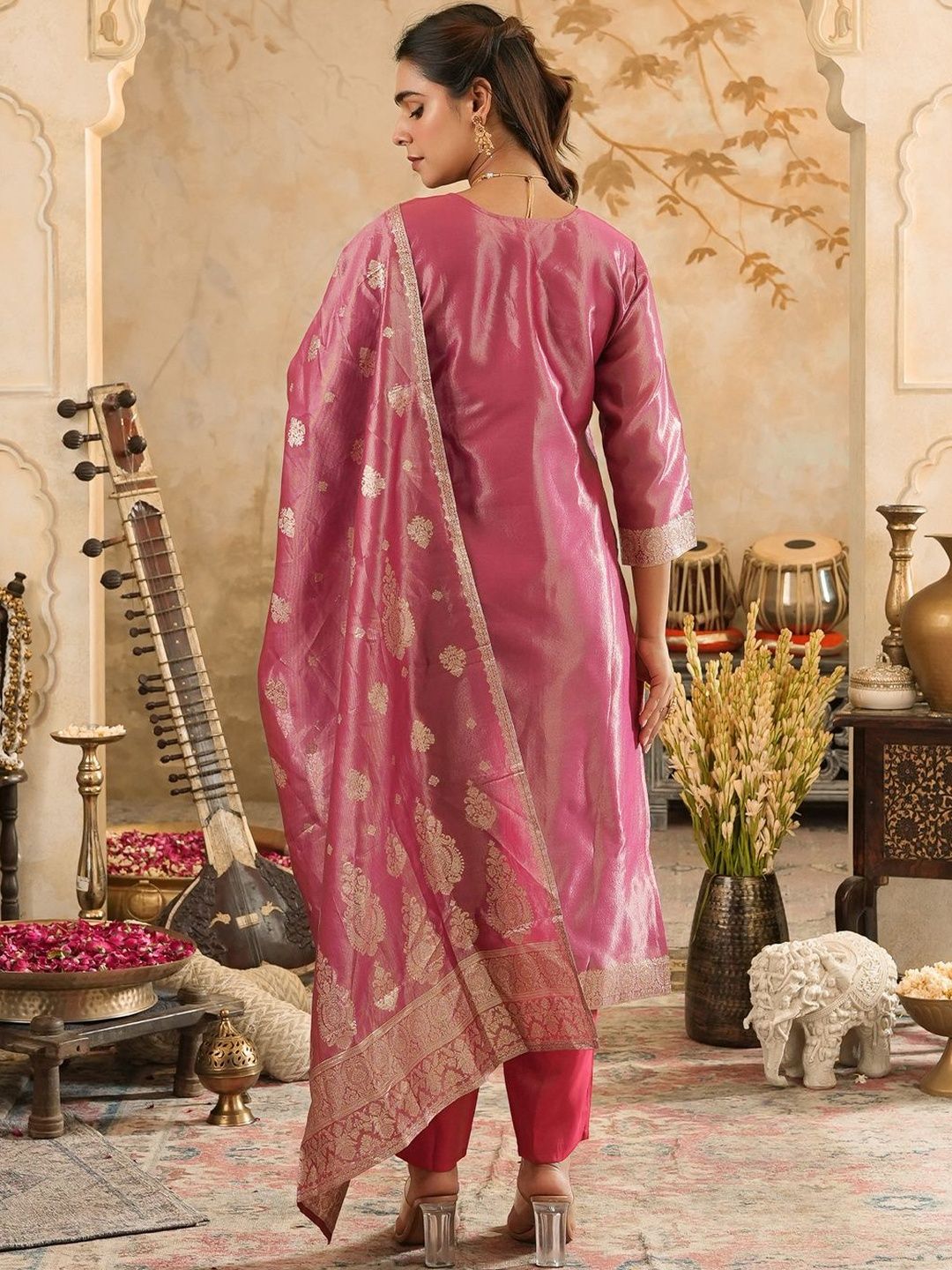 Women Ethnic Motifs Regular Kurta with Trousers & With Dupatta