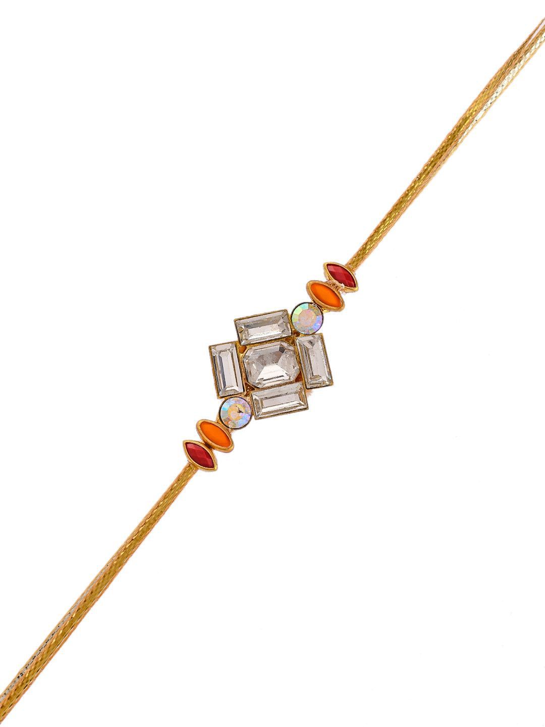 Anouk Gold Toned American Diamond Stone Studded Rakhi With Roli Chawal & Greeting Card