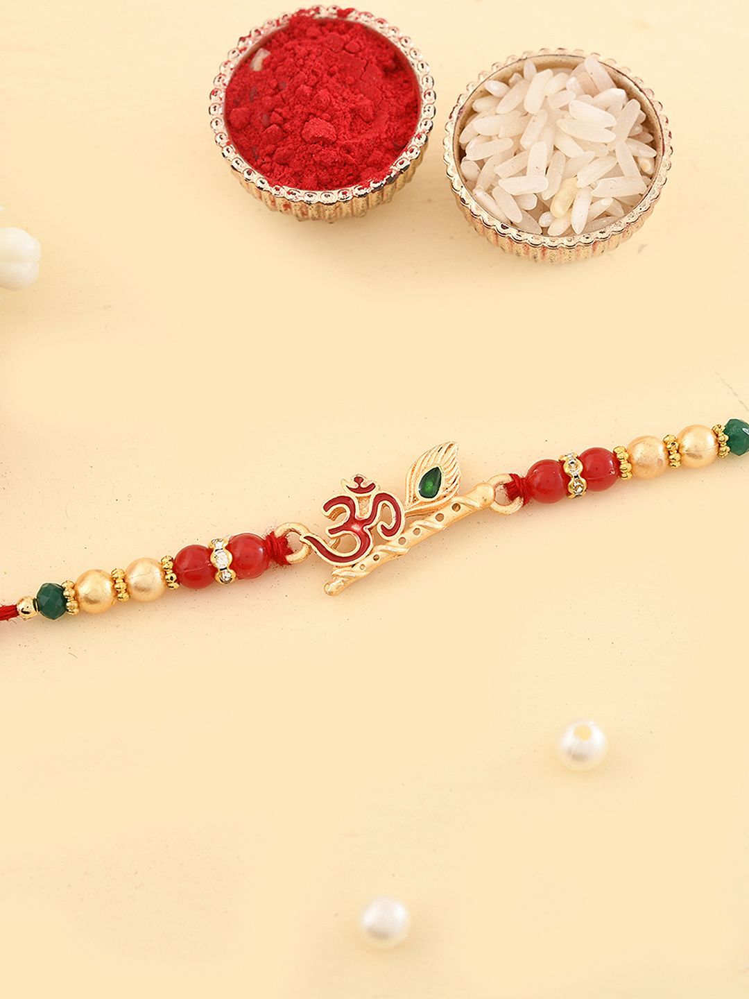 Anouk Divine Om & Flute Thread Rakhi With Roli Chawal & Greetings Card