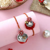 Dhiyona Red Beaded Bhaiya Bhabhi Rakhi With Roli Chawal & Greeting Card