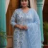 Dhiyona IE Floral Printed V-Neck Pure Cotton Kurta With Trousers & Dupatta