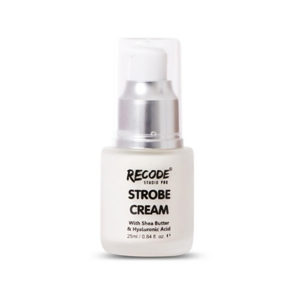 Recode Strobe Cream in Gold, a face primer with a luminous, shimmering gold finish, displayed in a sleek tube.