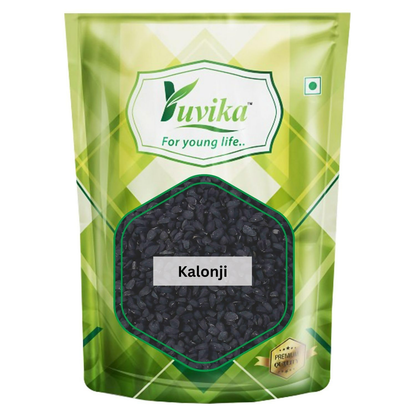 Yuvika Kalaunji (Nigella Sativa) in a spice jar, showcasing black seeds used in Indian cooking and traditional medicine.
