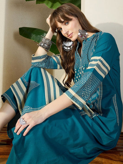 Women Pure Cotton Printed A-Line Kurta & Trousers