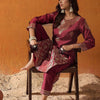 Dhiyona IE Maroon Floral Woven Design Straight Kurta with Trousers