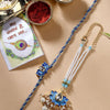 Dhiyona Unisex Set Of 2 Blue Lotus Shape Kundan-Studded & Beaded Wraparound Rakhi Set