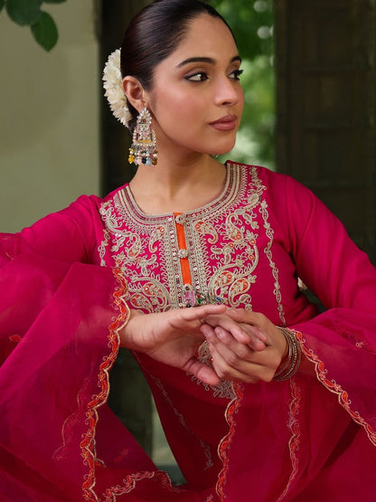 Women Ethnic Motifs Embroidered Regular Thread Work Kurta with Trousers & With Dupatta