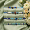 Dhiyona Set Of 4 Blue Evil Eye Thread Rakhi With Roli Chawal Chandan Mishri