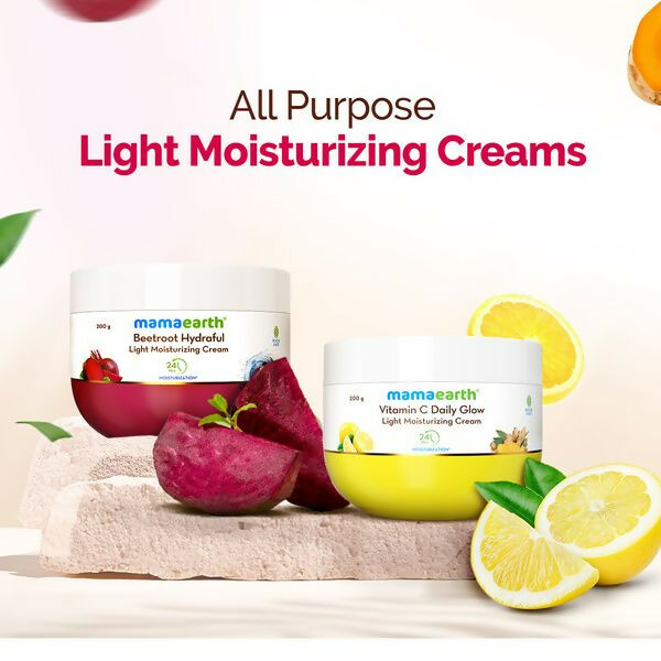 Mamaearth Beetroot Hydraful Light Moisturizing Cream with beetroot and hyaluronic acid for hydrated, glowing skin.