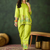 Dhiyona SN Women's Green Floral Embroidered V-Neck Kurta With Trousers