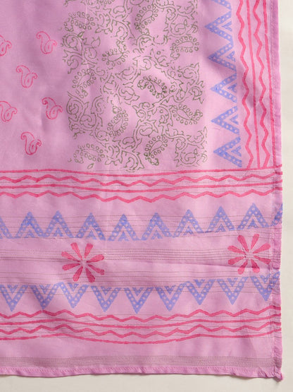 Indyancart IE Floral Embroidered Thread Work Straight Kurta With Trousers & Dupatta