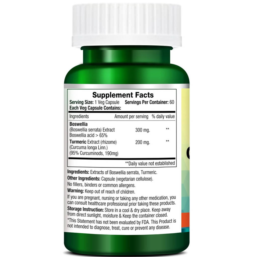 Morpheme Remedies Boswellia Curcumin 95% veggie capsules in transparent bottle, showing capsule contents and label.