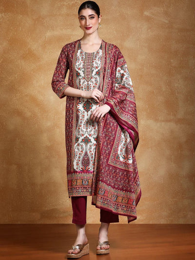 Indyancart VA Women's Ethnic Motifs Printed Cotton Kurta with Trouser & Dupatta