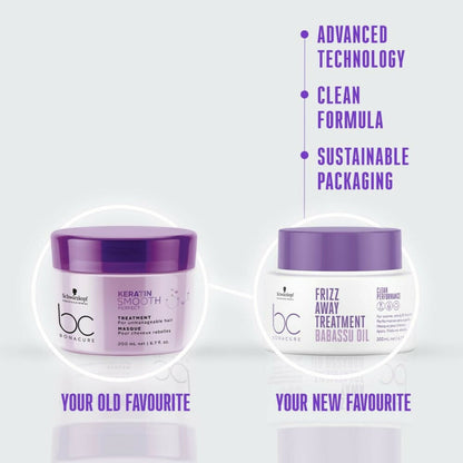 Schwarzkopf Bonacure Frizz Away Hair Mask with Babassu Oil, smoothing treatment for frizzy hair, applied to damp hair in a salon setting