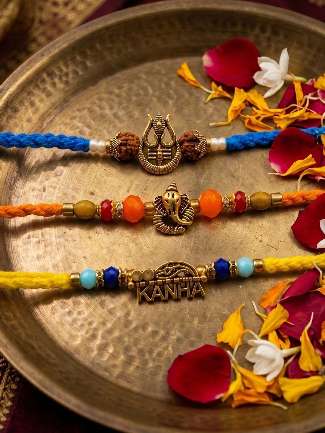 Anouk Set Of 3 Rudraksh Religious Rakhi Thread Rakhi Roli Chawal Chandan Mishri