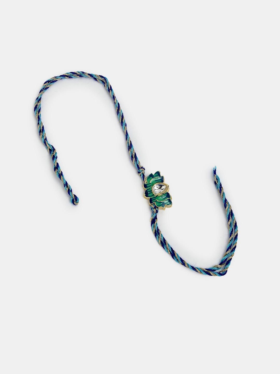 Anouk Unisex Set Of 2 Turquoise Blue Lotus Shape Kundan-Studded Handcrafted Rakhi Set