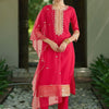 Indyancart IE Women Ethnic Motifs Embroidered Regular Thread Work Kurta with Trousers & With Dupatta