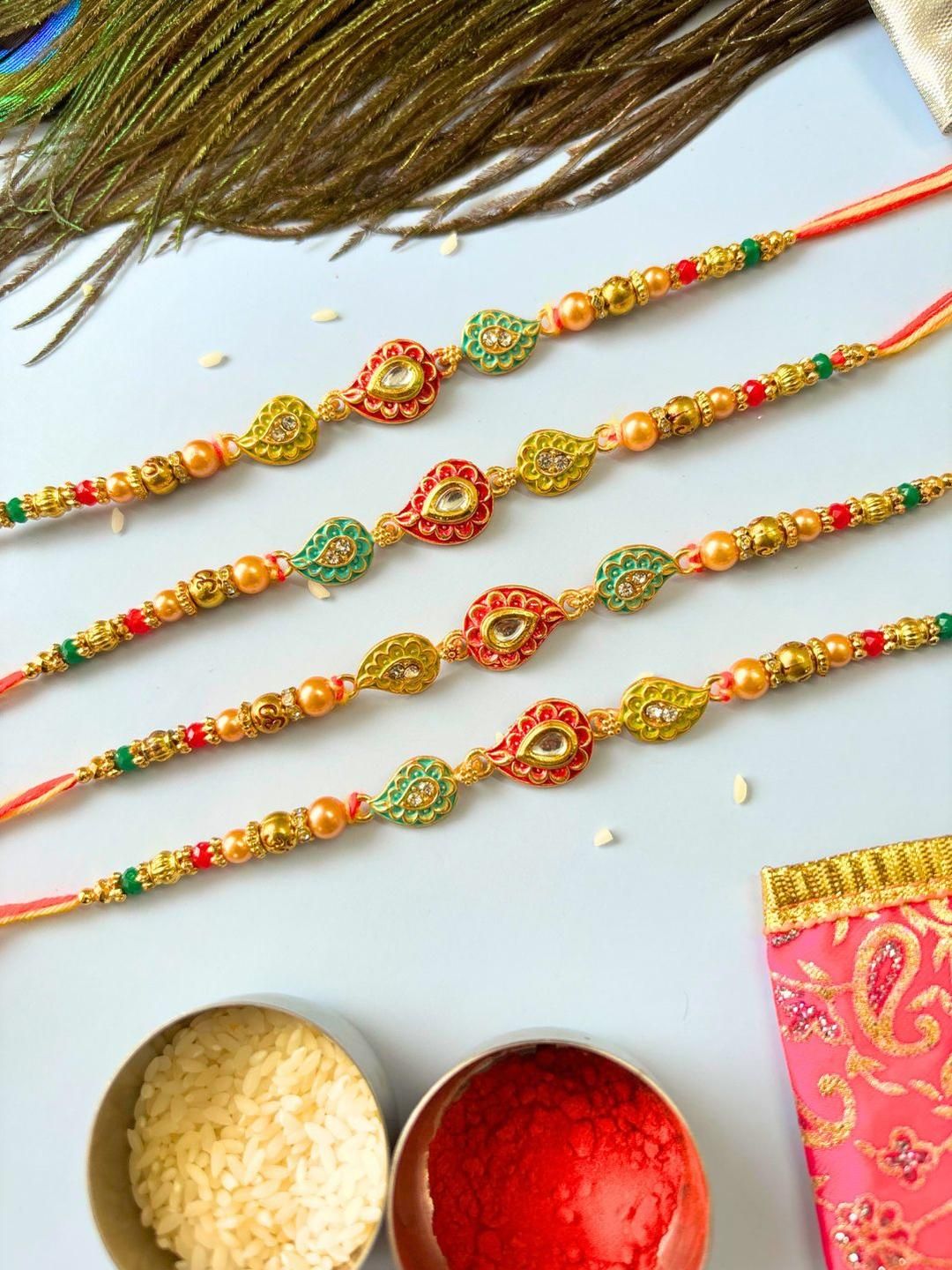 Anouk Unisex 4 Pieces Thread & Beaded Wraparound Rakhis