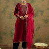 Dhiyona IE Ethnic Motifs Embroidered Regular Velvet Straight Kurta with Trousers & Dupatta