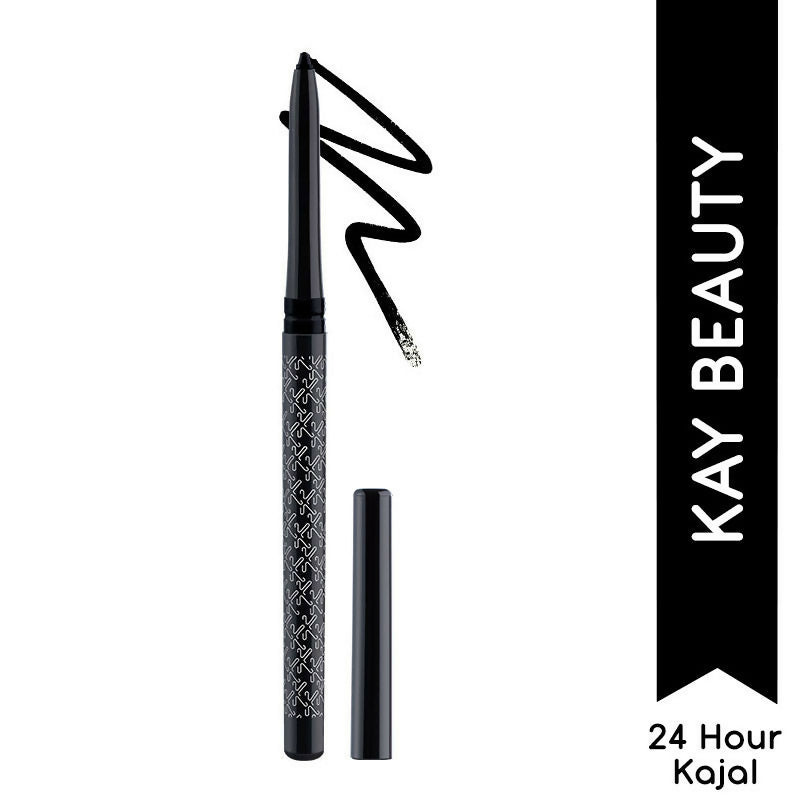 Kay Beauty waterproof kajal in spade black, featuring smooth application and bold, long-lasting black eye makeup.