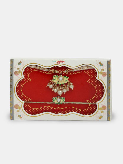 Anouk Kundan Studded And Beaded Lotus Shape Bhaiya Bhabhi Rakhis With Roli Chawal