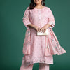 Indyancart Women's Pink Embroidered Straight Kurta With Trousers & Dupatta