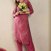 Indyancart IE Printed Mandarin Collar Three-Quarter Sleeves Pure Cotton Top With Trousers