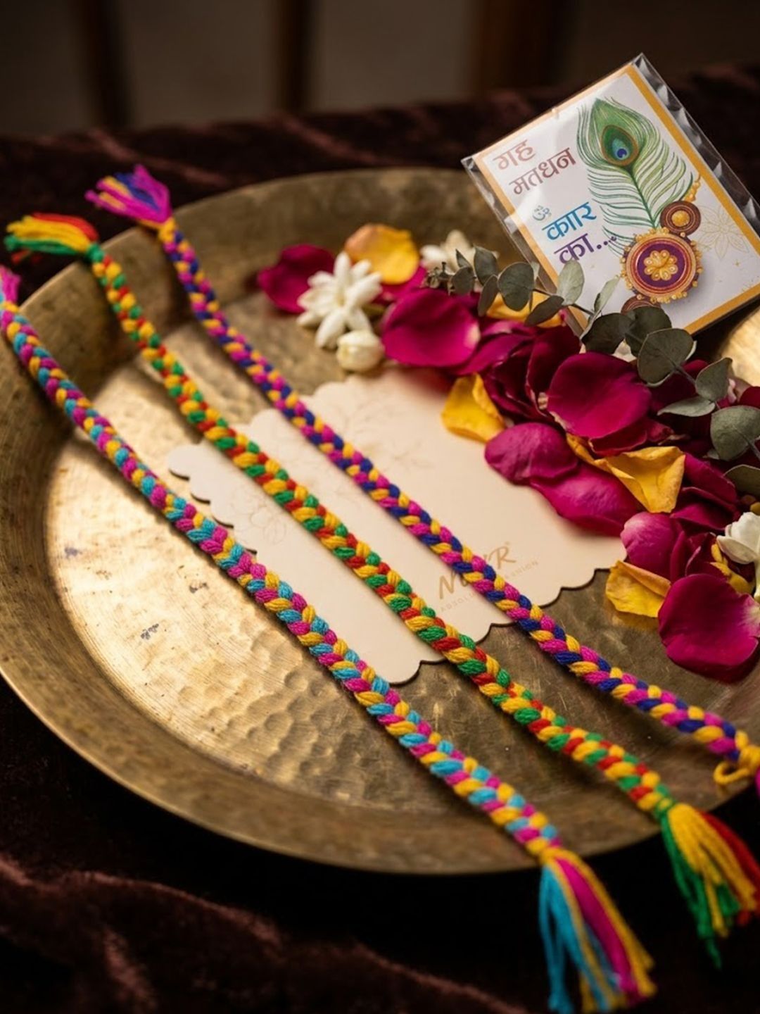 Anouk Set Of 3 Multicolor Thread Rakhi With Roli Chawal Chandan Mishri