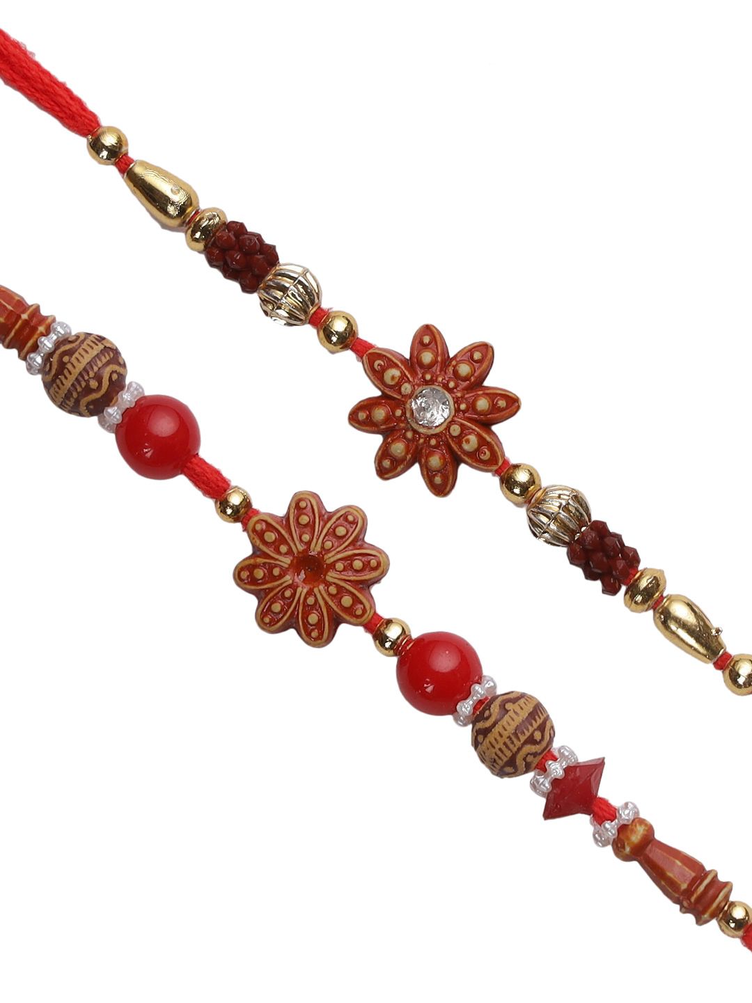Anouk Set Of 2 Red Flower Rakhis Comes With Roli Rice & Greeting Card