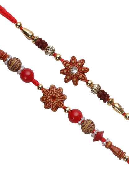 Anouk Set Of 2 Red Flower Rakhis Comes With Roli Rice & Greeting Card